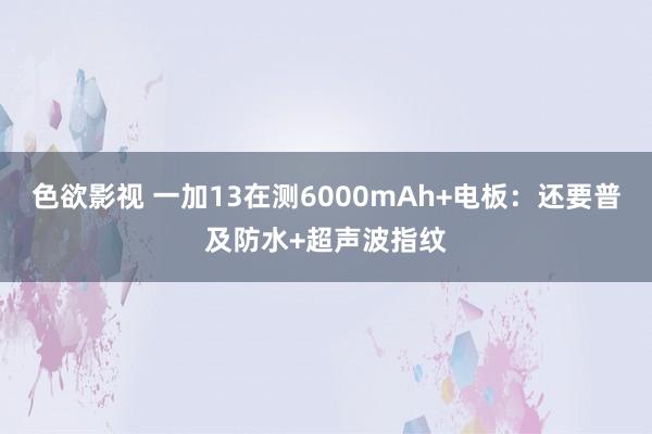 色欲影视 一加13在测6000mAh+电板：还要普及防水+超声波指纹