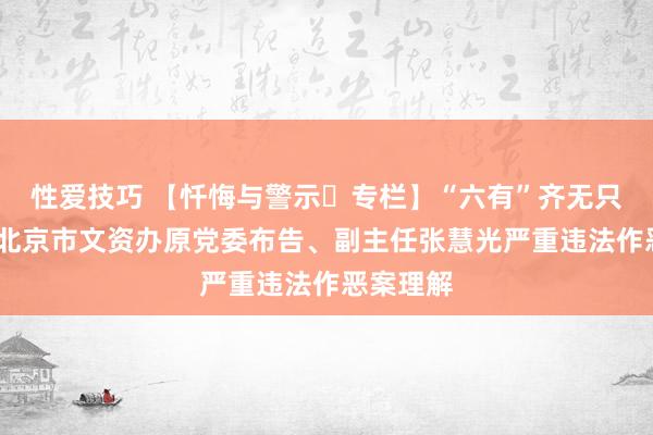 性爱技巧 【忏悔与警示▪专栏】“六有”齐无只因贪——北京市文资办原党委布告、副主任张慧光严重违法作恶案理解