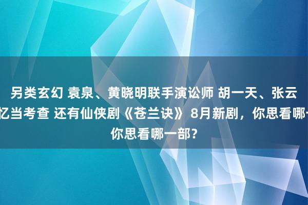 另类玄幻 袁泉、黄晓明联手演讼师 胡一天、张云龙记忆当考查 还有仙侠剧《苍兰诀》 8月新剧，你思看哪一部？